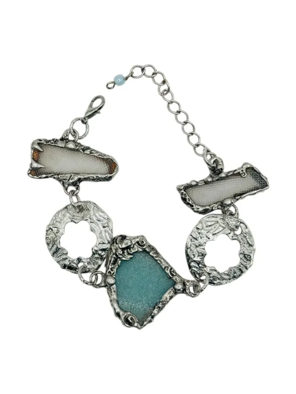 West Coast Sea Glass & Silver-Blend Boho Metalwork Bracelet | Hand Soldered